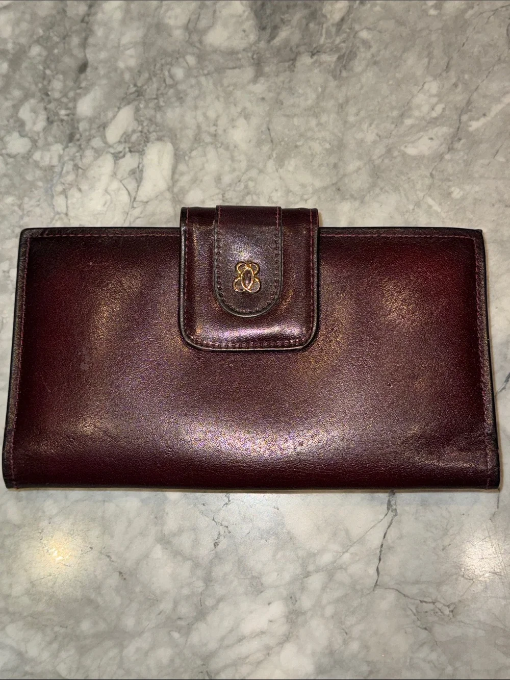 Di Lido Vintage Leather Continental Wallet in Deep Burgundy with Kiss Lock - Picture 1 of 8